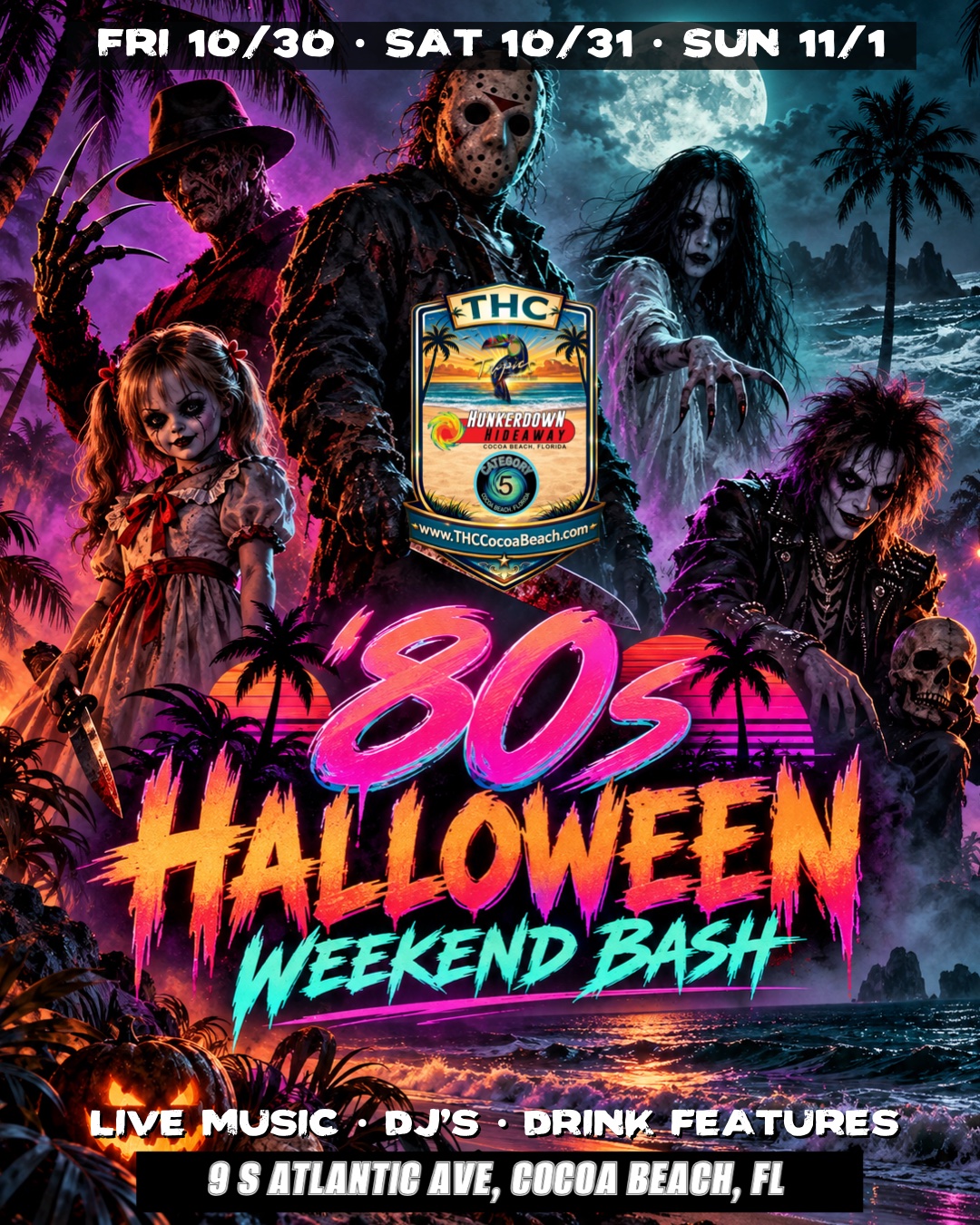 Home ’80s Halloween Weekend Bash — Fri Oct 30, Sat Oct 31, Sun Nov 1 at Tropics, Hunkerdown Hideaway and Category 5, 9 S Atlantic Ave, Cocoa Beach